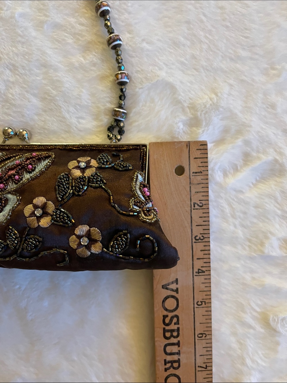 Embellished Brown Butterfly Minaudière with Beaded Handle SZ 11” X 4” - Picture 3 of 8